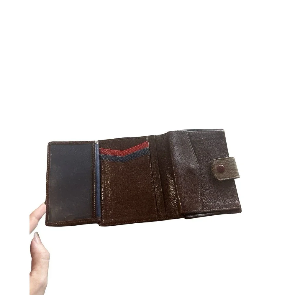 Do It Vintage Lizard Skin Bifold Wallet Colorblock Blue Red Exotic Leather Tab